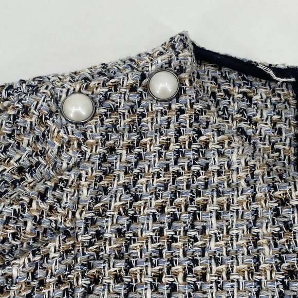 ZARA WOMEN’S SIZE SMALL TWEED BLOUSE TOP WITH FAUX PEARL *MISSING BUTTON* - Picture 6 of 14